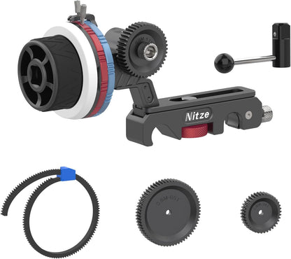 Volgfocus – Follow Focus – Scherpstelunit – Scherpstelwiel – Handmatige Focus – Voor 15 mm Dubbele Staven – 3 Verwisselbare Aandrijftandwielen – A/B-Hardstops & 360° Instelbaar