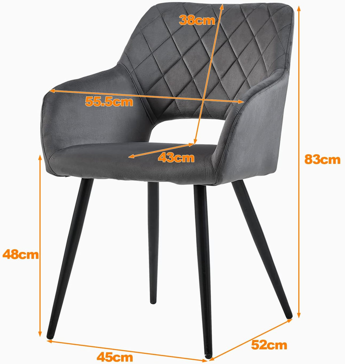 TUKAILAi Eetkamerstoelen Set van 2, Fluwelen Gestoffeerde Zitting Keuken Leisure Stoelen, Accent Stoelen met Rugleuning en Metalen Benen, Fauteuils voor Woonkamer Slaapkamer Lounge Receptie