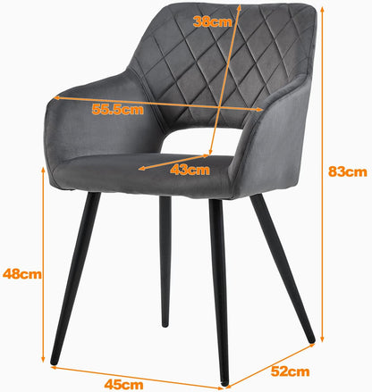 TUKAILAi Eetkamerstoelen Set van 2, Fluwelen Gestoffeerde Zitting Keuken Leisure Stoelen, Accent Stoelen met Rugleuning en Metalen Benen, Fauteuils voor Woonkamer Slaapkamer Lounge Receptie