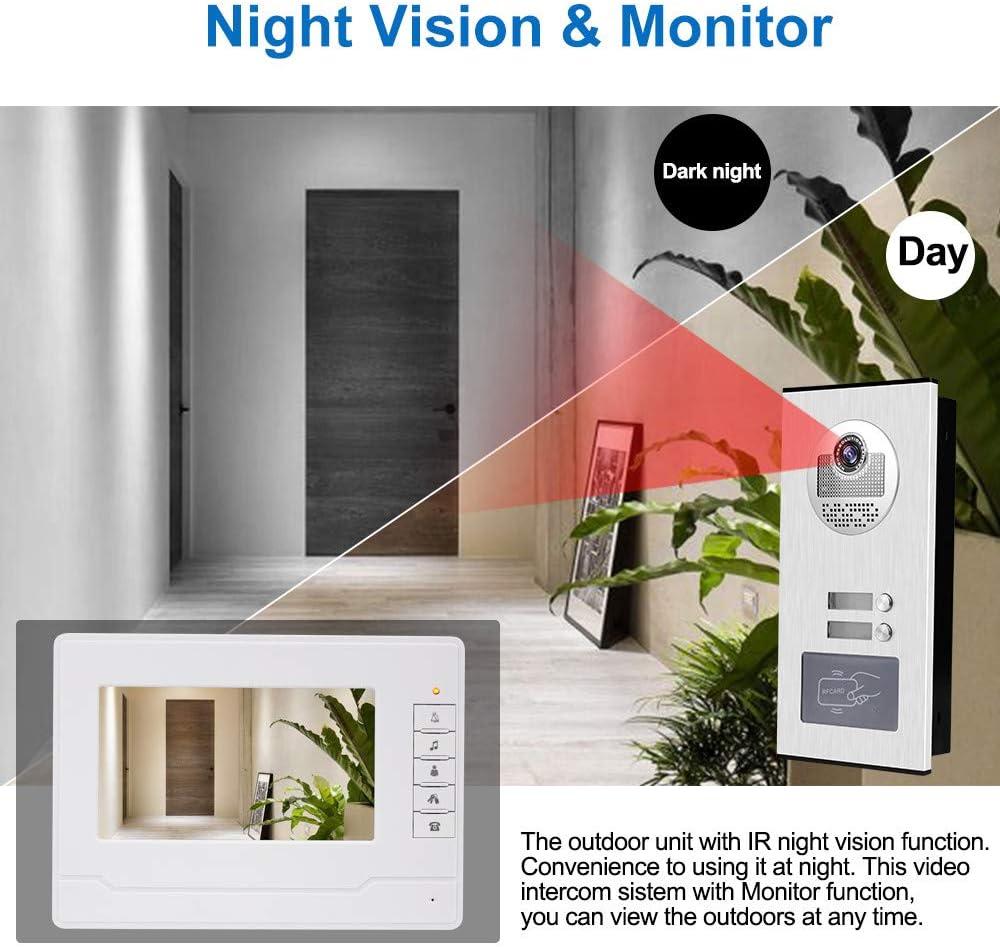 KDL Heimat 7 inch RFID video deurbel intercom deurtelefoon systeem 2 monitoren met 1 IR camera Nachtzicht 800x480 Hoge resolutie voor meerdere appartementen / gezinnen