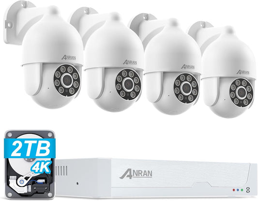 ANRAN 4K Bewakingscamera POE-set, Camera Beveiliging, Bewakingscamera Binnen, 4 x 8 MP camera's, 30 m HD-nachtzicht en bewegingsdetectie, 24/7 opname met 2 TB harde schijf