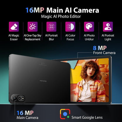 Blackview Mega 2 12 inch tablet Android 15, 24 GB + 256 GB/2 TB, 2 luidsprekers, Widevine L1, 2.4K FHD+, 9000 mAh, 5G WiFi 4G LTE Tablet PC Mode, OTG, bescherming + intelligente pen + muis +