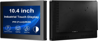 VSDISPLAY 10,4 inch industrieel touch-display, 1024 × 768, 300 nits, IP65 frontplaat, 10-punts touch, grote kijkhoek, aluminium behuizing