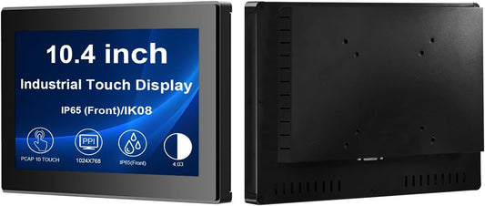 VSDISPLAY 10,4 inch industrieel touch-display, 1024 × 768, 300 nits, IP65 frontplaat, 10-punts touch, grote kijkhoek, aluminium behuizing