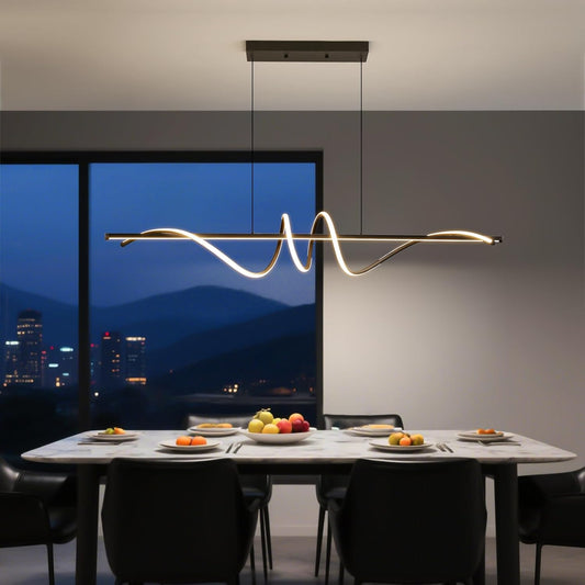 Mikeru Hanglamp voor eettafel, 100 cm, spiraalvormige eetkamerlamp, modern design, zwart, dimbaar, met afstandsbediening, led-hanglamp voor eetkamer, kantoor