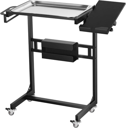 POARMEEY Roestvrij staal Tattoo Tray Winkelwagen op wielen, Service Rolling Tray met Extension Draaibare Tafelstandaard, Tattoo Opslag Utility Tray voor Salon Spa Tandheelkundig Gebruik