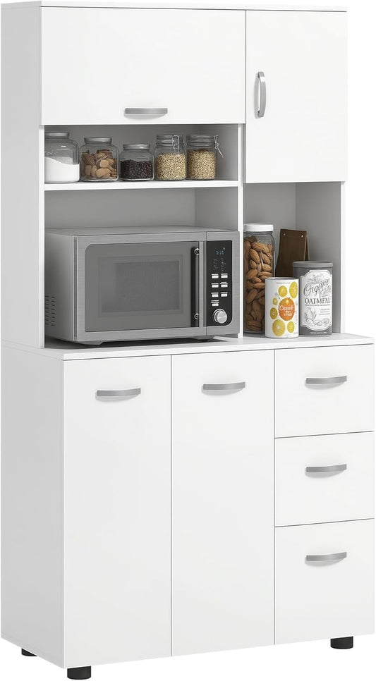 HOMCOM Kitchen Cabinet, Dresser with Drawers, Cupboards with Flap Door, Kitchen Buffet, Practical Tall Cabinet, Multifunctional Cabinet with Tilt Protection, White, 89 x 39.5 x 168 cm - QUORE