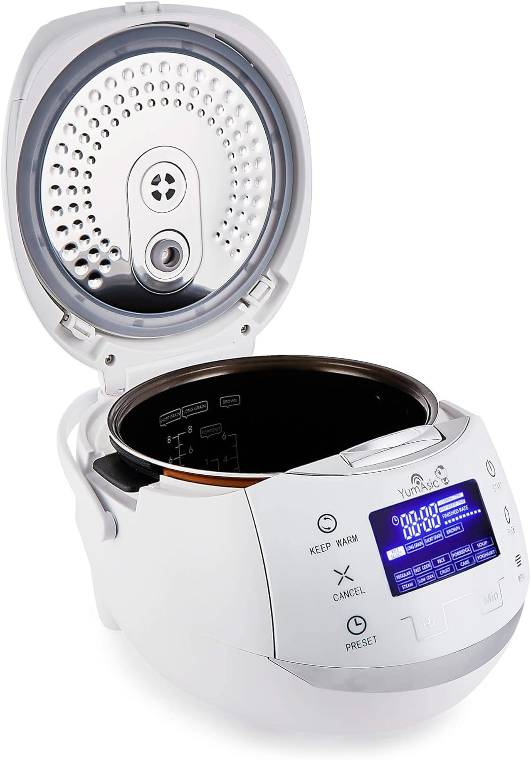 Yum Asia Sakura rijstkoker met keramische kom en Advanced Fuzzy Logic (8 kopjes, 1,5 liter) 6 rijstkokerfuncties, 6 multi-cooker functies, Motouch LED-display, 220-240V EU (White and Silver)