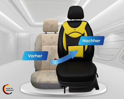 BREMER SITZBEZÜGE Autostoelhoezen van kunstleer, compatibel met VW Golf 4 bestuurders en passagiers vanaf 1997-2006, textielleer, set van 2 autostoelhoezen in zwart/geel (D105)