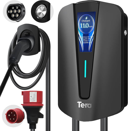 Tera Oplaadstation voor elektrische voertuigen Home Niveau 2 CE-gecertificeerd, 6 m oplaadkabel van zuiver koper, laadstation VE tot 16 A tot 480 V, model Q8