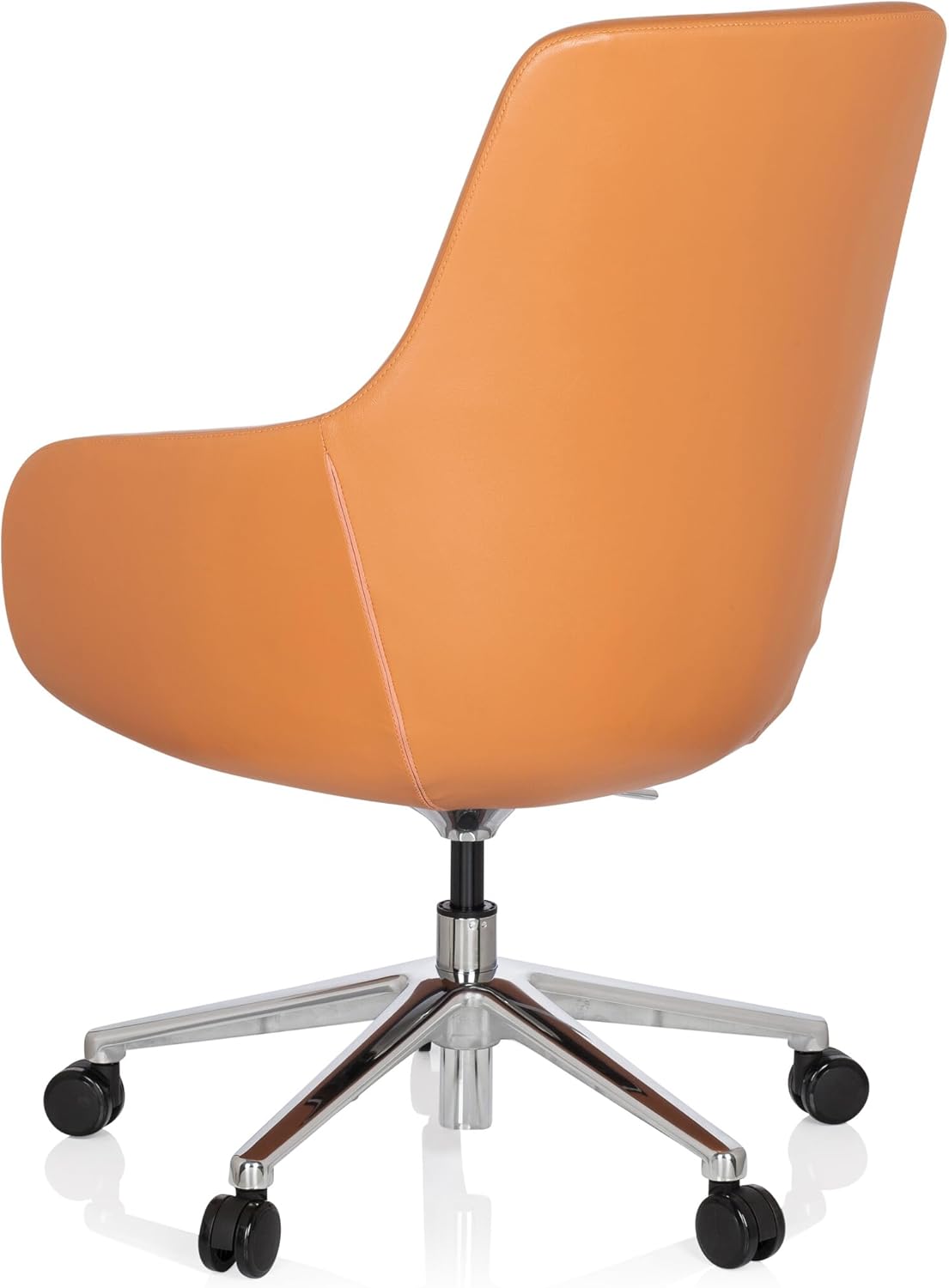 hjh OFFICE Bareno 600981 loungestoel, echt leer, oranje, hoogwaardige draaistoel, comfortabel gevoerd