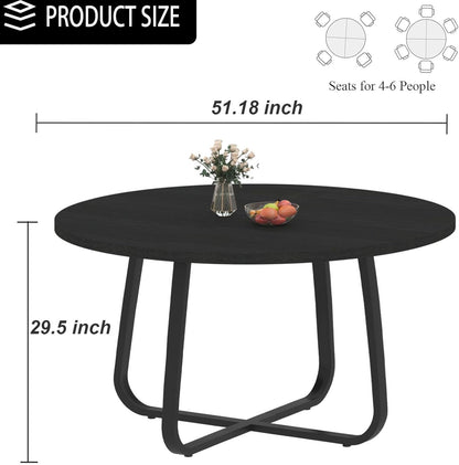 LVB Zwarte ronde eettafel en eettafel, moderne keuken van metaal en hout, kleine industriële tafel voor 4 tot 6 personen
