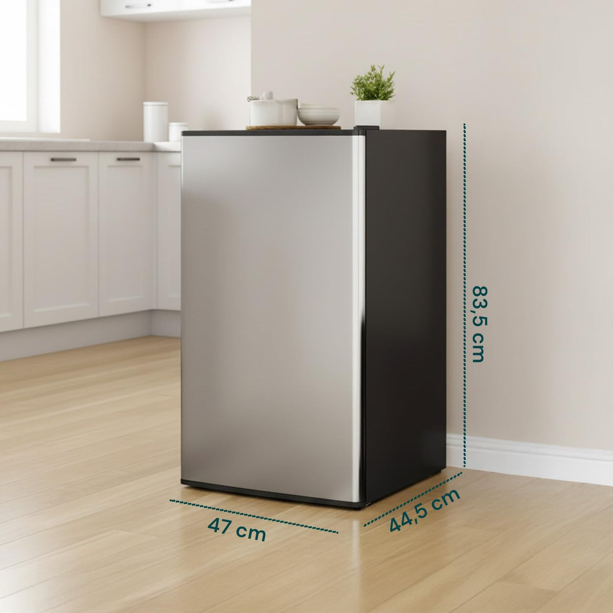 Wintem - Vriezer 80 l met laden, 3 uitneembare vakken en elegante zilveren deur, compacte structuur van 47 x 44,5 x 83,5 cm, eenvoudig te plaatsen en perfect als verticale vriezer - QUORE