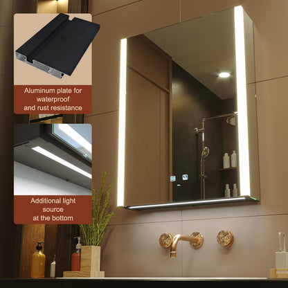 Badkamerspiegel – Spiegelkast – Spiegelwandkast – Led Spiegel – Badkamerkast – Verlichte Spiegelkast – Dimbaar Licht & Anti-Condens – 55x70 cm – USB Stopcontacten - QUORE