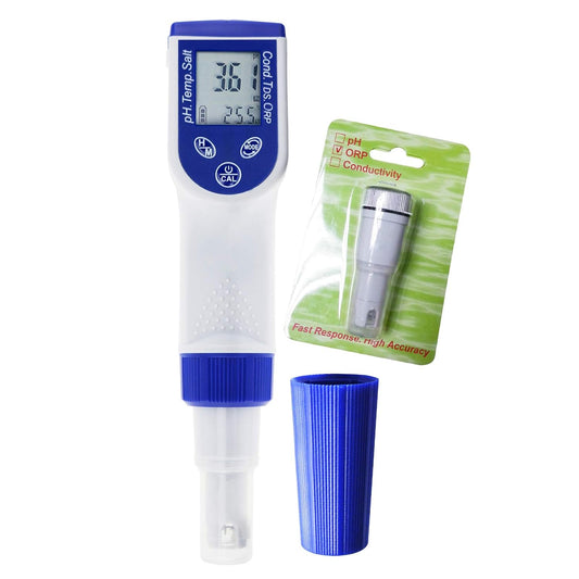 6-in-1 pH-Meter voor Waterkwaliteit; Multiparameters (pH-ORP TDS Saliniteit Geleidbaarheid CE Temperatuurmeter) Waterdichte Digitale Pen met Verwisselbare ORP-Sonde