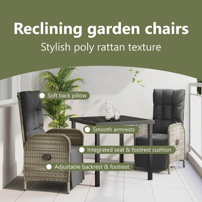 vidaXL Set of 2 Adjustable Outdoor Sunbeds | Grey Poly Rattan, Ergonomic and Weatherproof - Perfect for your Garden, Patio or Balcony. Durable Steel Frame and Removable Cushion Covers. - QUORE