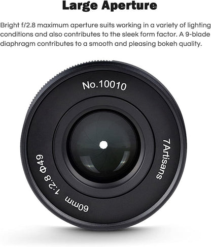 7artisans 60mm F2.8 II V2.0 APS-C macrolens, compatibel met Fuji X-mount camera's Camera's X-A1 X-A10 X-A2 X-A3 A-AT X-M1 XM2 X-T1 X-T3 X -T10 X-T2 X-T20 X-T30 X-Pro1 X-Pro2 X-E1 X-E2 E-E2s X-E3