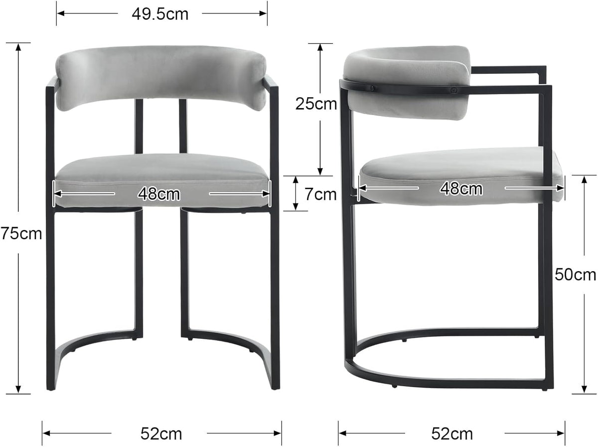 chairus Dining Chairs Set of 2 Velvet Metal Frame Kitchen Chairs Modern Side Armchairs for Dining Room (Grey) - QUORE