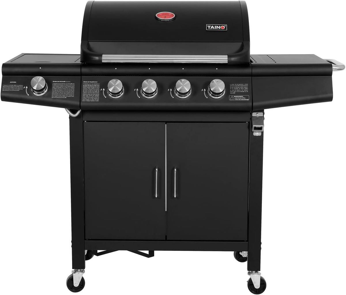 Taino RED 4+1 Gas Barbecue Grill Trolley BBQ Burners Stainless Steel Black - QUORE