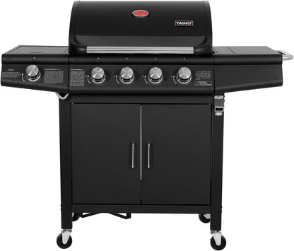 Taino RED 4+1 Gas Barbecue Grill Trolley BBQ Burners Stainless Steel Black - QUORE