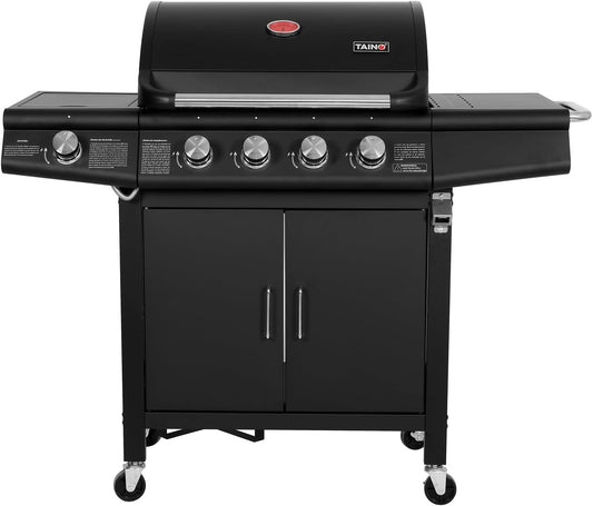 Taino RED 4+1 Gas Barbecue Grill Trolley BBQ Burners Stainless Steel Black - QUORE
