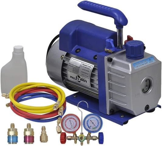 Vacuümpomp – Vacumeerpomp – Koelvacuümpomp – Airco Vacuümpomp – Enkeltrap Vacuümpomp – 120W Motorvermogen – Aluminium Behuizing Met Oliezichtglas