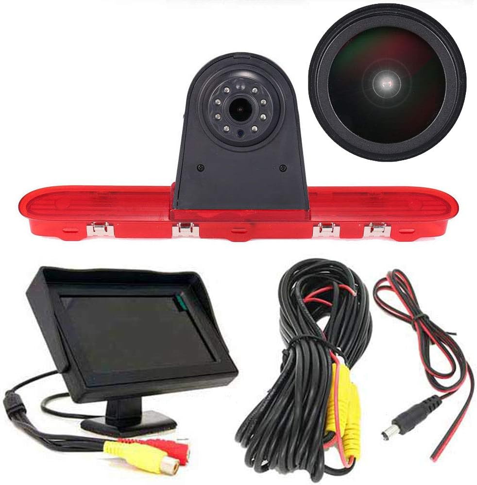 HD IP68 Derde Dak Top Mount Remlamp Reverse Achteruitrijcamera Backup Camera Hoek en afstand Verstelbare IR Nachtzicht voor Citroen Verzending/Te yo ta Proace/Peugeot Expert Reiziger Van +4.3 inch monitor