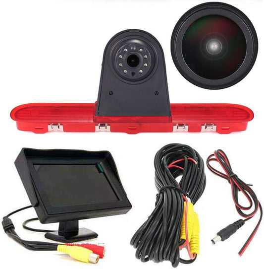 HD IP68 Derde Dak Top Mount Remlamp Reverse Achteruitrijcamera Backup Camera Hoek en afstand Verstelbare IR Nachtzicht voor Citroen Verzending/Te yo ta Proace/Peugeot Expert Reiziger Van +4.3 inch monitor