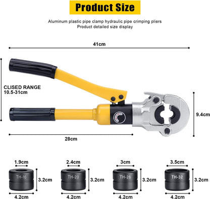 HSEAMALL Hydraulische Pijpbuis Krimpgereedschap, Drukpijpklem krimptang voor aluminium-kunststof buizen met TH 16 20 26 32mm² mallen
