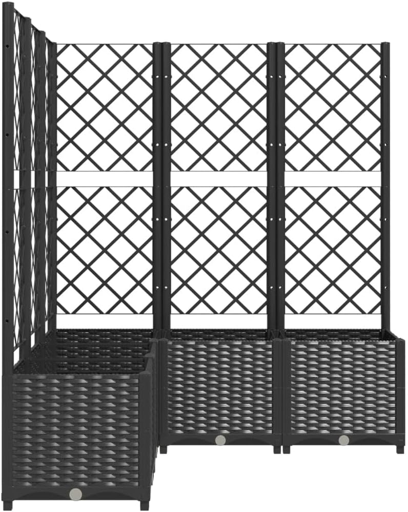 Garden planter with trellis black 120 x 40 x 136 cm made of PP for outdoor with integrated trellis for climbing plants terrace with large capacity, material - QUORE