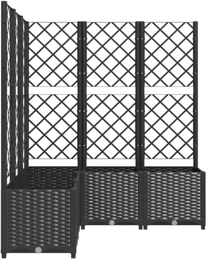 Garden planter with trellis black 120 x 40 x 136 cm made of PP for outdoor with integrated trellis for climbing plants terrace with large capacity, material - QUORE