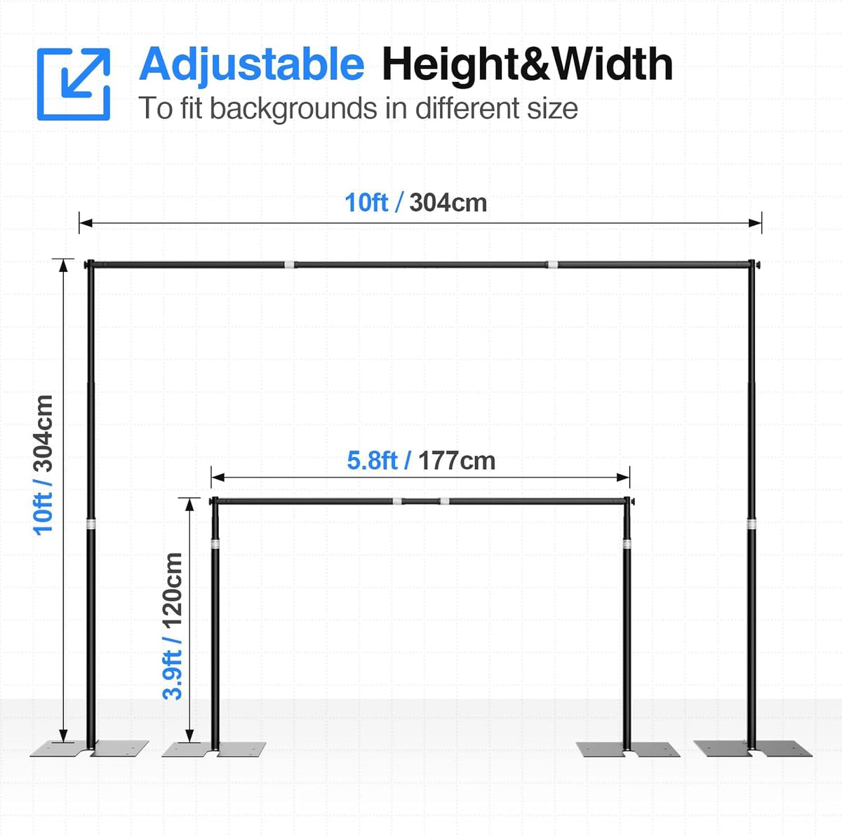 EMART Foto Achtergrondstandaard 3 x 3 m, Heavy Duty Achtergrond Stand met Metalen Stalen Voet, Verstelbaar Achtergrondsysteem Fotostudio's voor Fotografie Videostudio, Feest