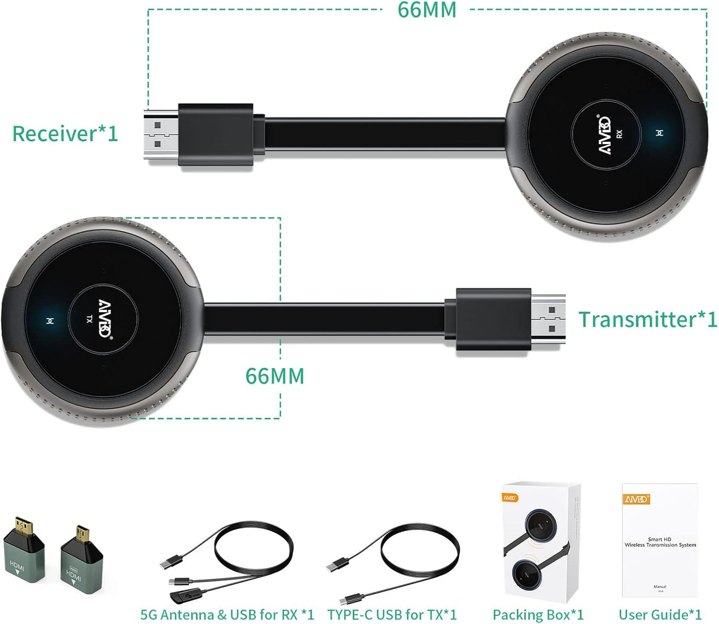 Draadloze HDMI Zender en Ontvanger 4K/5G, Wireless HDMI Transmitter and Receiver 165FT/50M, overdracht van Laptop/TV box/Camera/PS5/Phone naar Televisie/Monitor/Projector