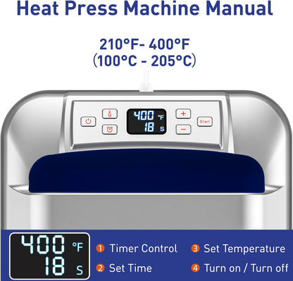 IMREN Warmtepersmachine, 12" x 10" draagbare warmtepers voor T-shirts en hoodies, warmtepers voor sublimatie, vinyl, warmteoverdrachtsproject, warmtepersmachine met warmtepers pad - blauw