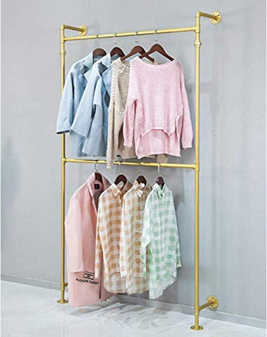 Moderne Eenvoudige Industriële Metalen Pijp Opknoping Staven Kleding Kledingstukrek, Retail Display Wandmontage Opslag Kleding Opknoping Plank (Goud)