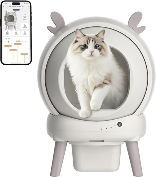 Garvee Zelfreinigende kattenbakvulling, 65 l, met veiligheidssensoren en app-bediening, groot, gesloten, automatische kattenbak, toilet voor meerdere katten, met afvalzakken