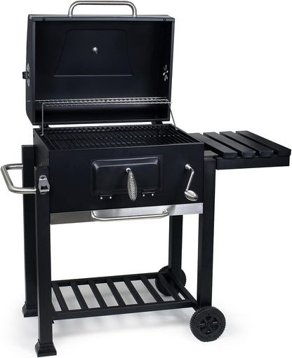 Wiltec barbecue trolley met deksel, houtskool BBQ met legplank en brandklep, grillwagen op wielen met hoogteverstelling inclusief thermometer