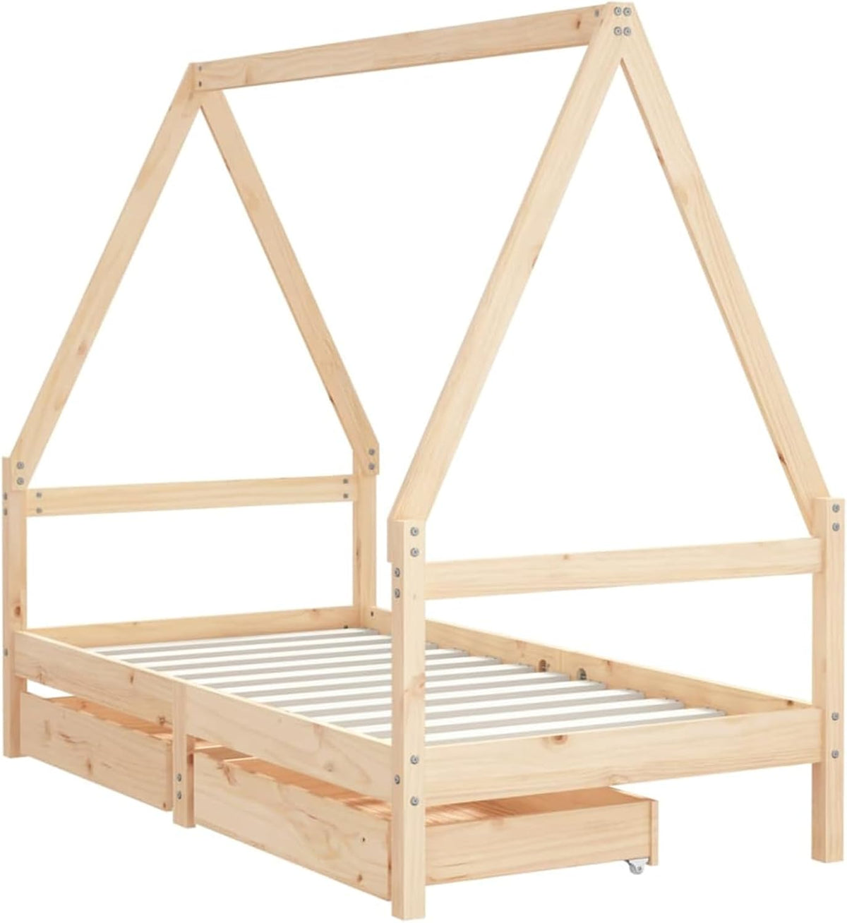 Gecheer 834474 Children's Bed with Drawers 80 x 160 cm Solid Wood Pine Design in House Shape Robust Slats for Children's Room - QUORE
