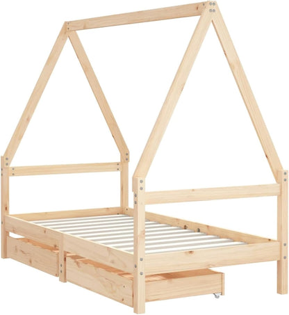 Gecheer 834474 Children's Bed with Drawers 80 x 160 cm Solid Wood Pine Design in House Shape Robust Slats for Children's Room - QUORE