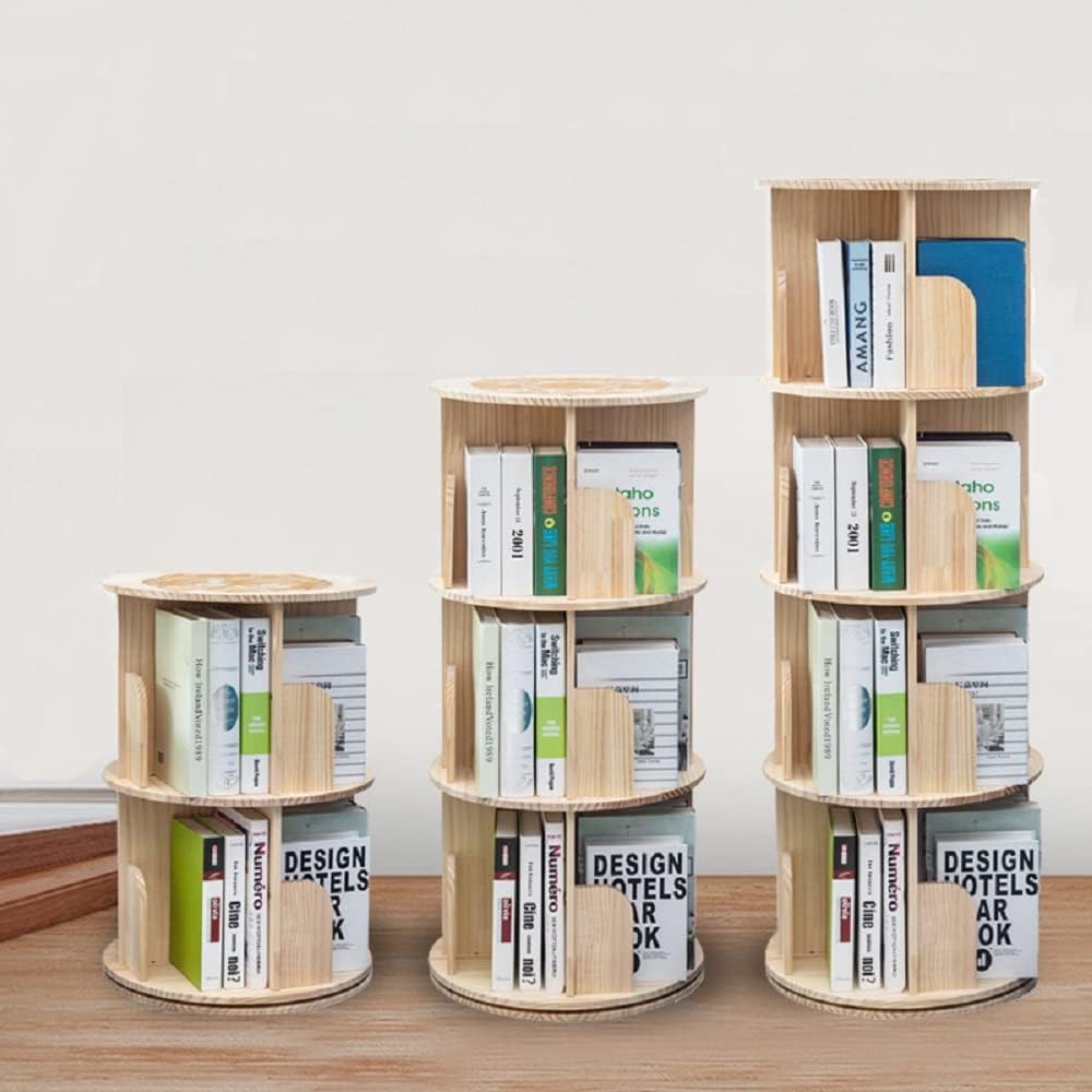Heehee Roterende Boekenplank 360 Display 4 Tier Vloerstaande Boekenkast Opbergrek voor Kinderen & Volwassenen Massief Houten Boekenplank Organizer