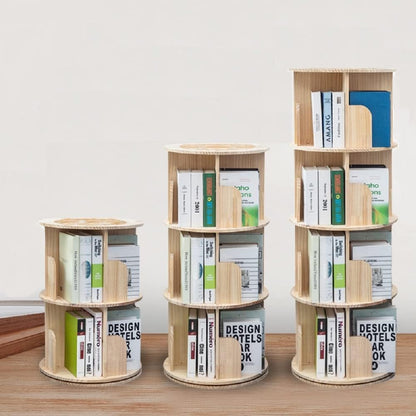Heehee Roterende Boekenplank 360 Display 4 Tier Vloerstaande Boekenkast Opbergrek voor Kinderen & Volwassenen Massief Houten Boekenplank Organizer