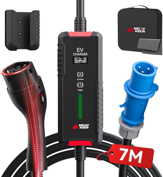 Type 2 EV Oplaadkabel – Laadkabel Elektrische Auto – EV Charger Kabel – Mode 3 Laadkabel – CEE Stekker Kabel – 7 Meter Lang – 6-32A Instelbare Stroom – Vertragingstimer Tot 8 Uur