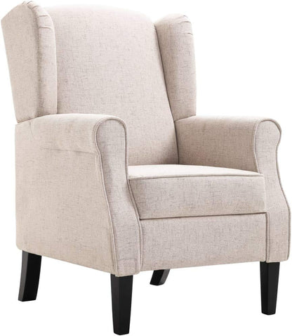 Beige Fauteuil – Relaxstoel – Leunstoel – Leesstoel – Lounge Stoel – Gestoffeerd – Stevig Eiken Houten Frame – Comfortabel Padded Zitvlak