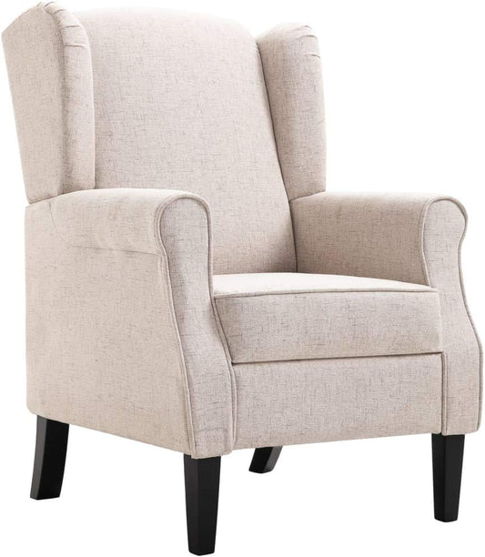 Beige Fauteuil – Relaxstoel – Leunstoel – Leesstoel – Lounge Stoel – Gestoffeerd – Stevig Eiken Houten Frame – Comfortabel Padded Zitvlak