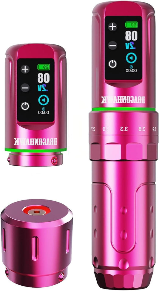 Draadloze Tattoo Pen – Tattoo Machine – Rotary Pen – Tattoopen – Tattoo Gun – 7 Instelbare Stroke Lengtes – 7 Uur Draadloos Met 2x 2000mAh Batterijen – Roze Kleur