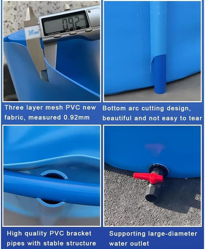 Zwembad boven de grond, canvas visvijver circulair verdikking zwembad grote opvouwbare duurzame plastic vijver met beugel voor koi cultuur landbouw irrigatie, tape frame 1350L (1,5 x 0,8 m)