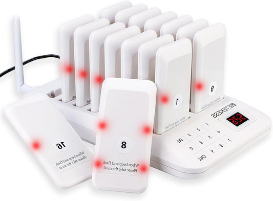 Draagbare Pieper – Oproepsysteem – Pager – Restaurant Pager – Draadloze Pieper – Witte Variant – Touchscreen Bediening – 20 Uur Batterijduur - QUORE