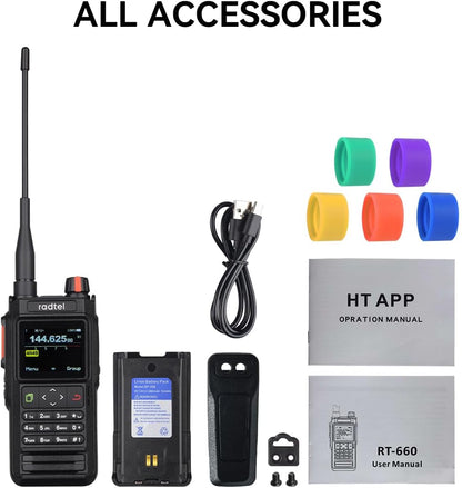 Radtel RT-660 IP67 GPS Bluetooth dual-band VHF/UHF portofoon met APRS, SATCOM, KISS, TNC, SMS-functie, luchtverkeersscanner, NOAA-weerwaarschuwingen en oplaadbare USB-C-batterij