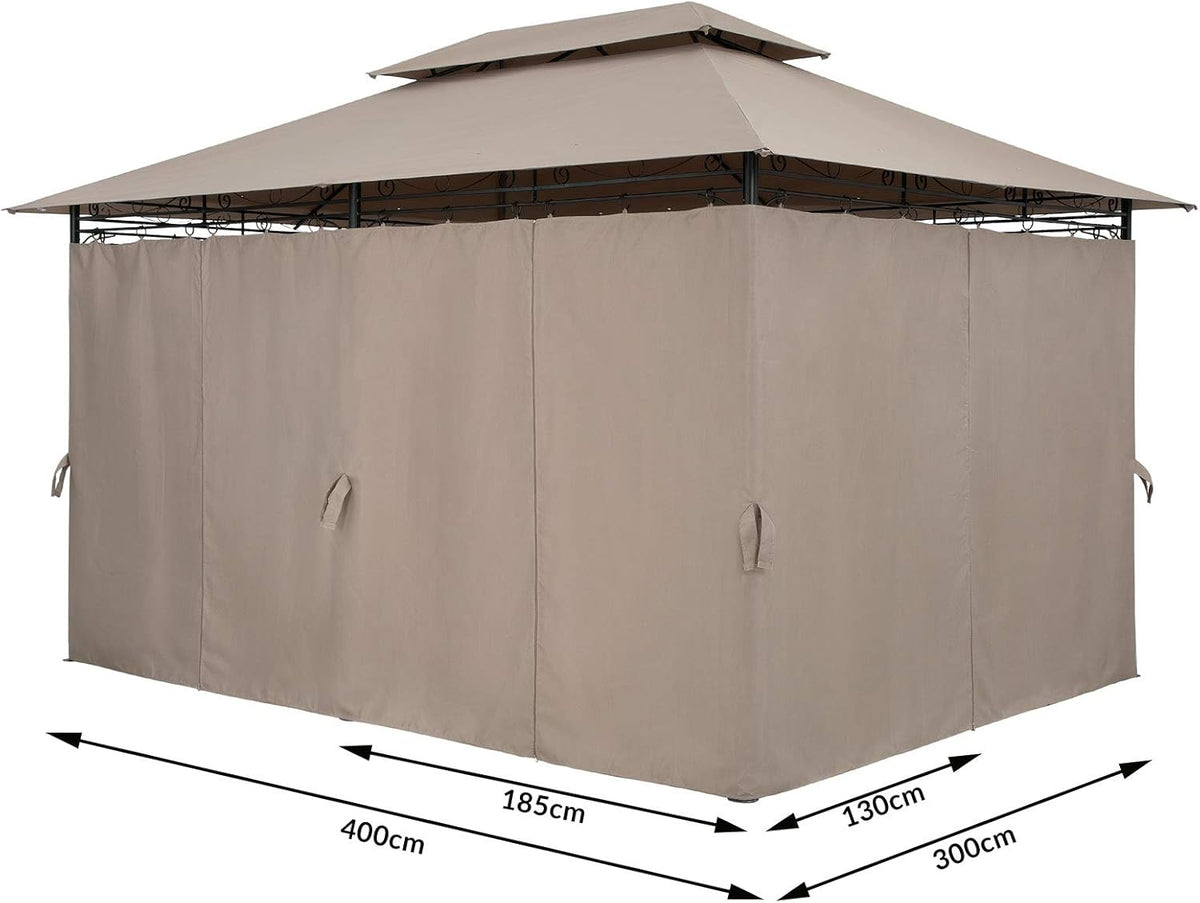 Casaria Pavilion Topas 3x4m Metal Water Repellent UV Protection 50+ with Side Panels Garden Pavilion Luxury Modern Taupe - QUORE