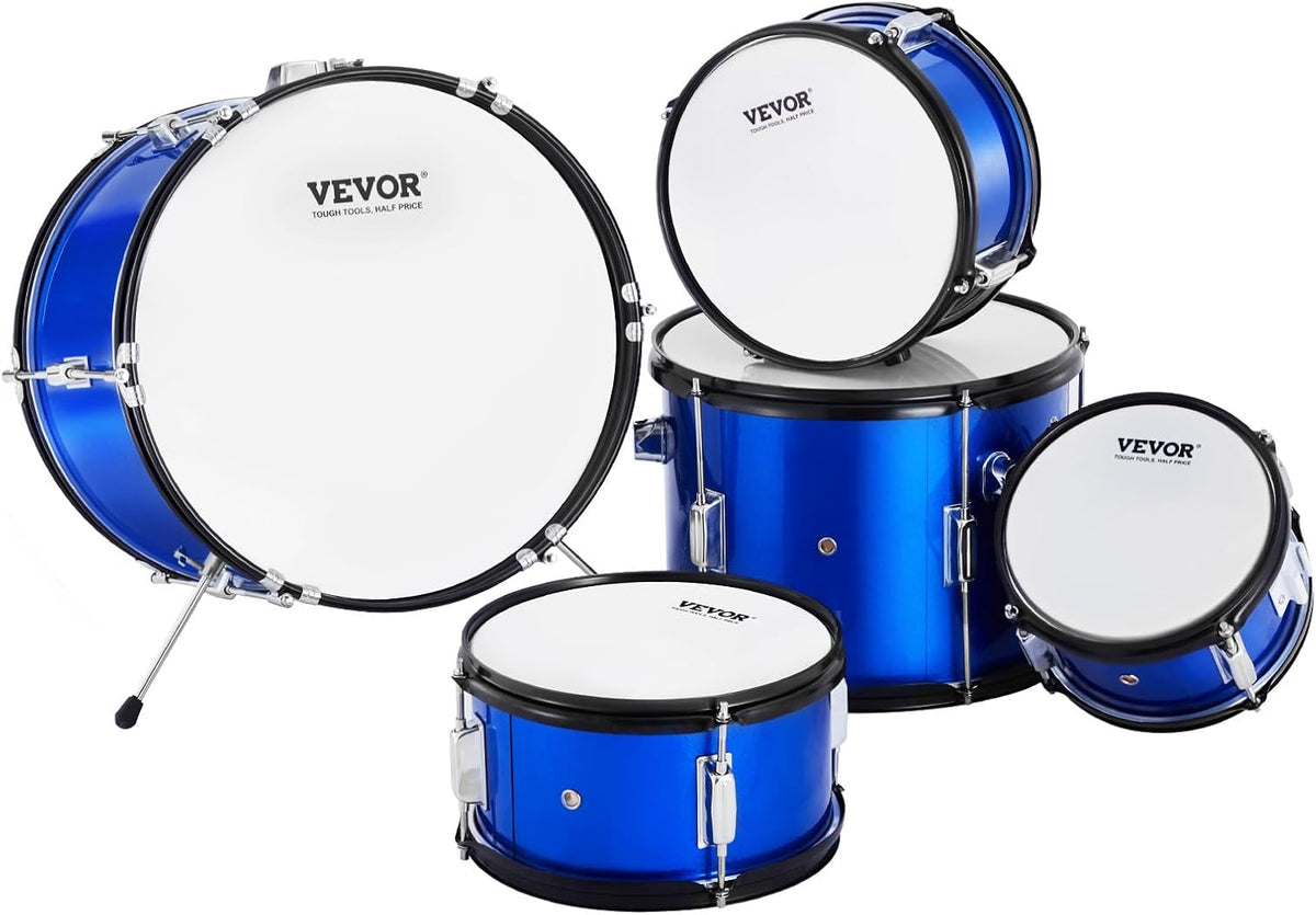 VEVOR 5-delige 40,6 cm Beginner Volledige Set met Bass Toms Snare Floor Verstelbare Troon Bekken Hi-Hat Pedaal en Twee Paar Drumsticks, Starter Drumkit voor Kind Kinderen, Blauw (SH-002-BL)